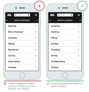 Menu categories